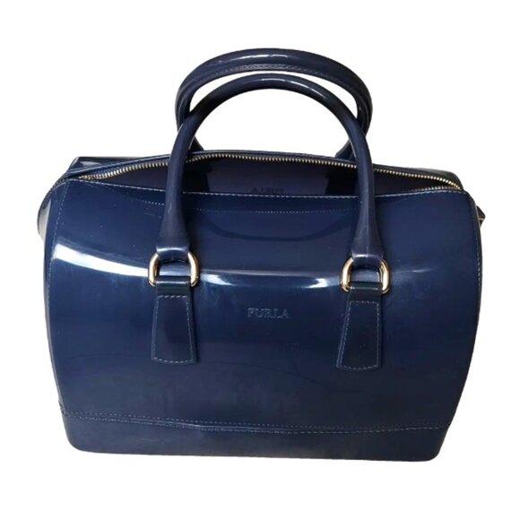 **TRADED**Furla EUC+ Dark Blue Candy Trunk Bag w/Lock & Branded Dustbag - Picture 1 of 15